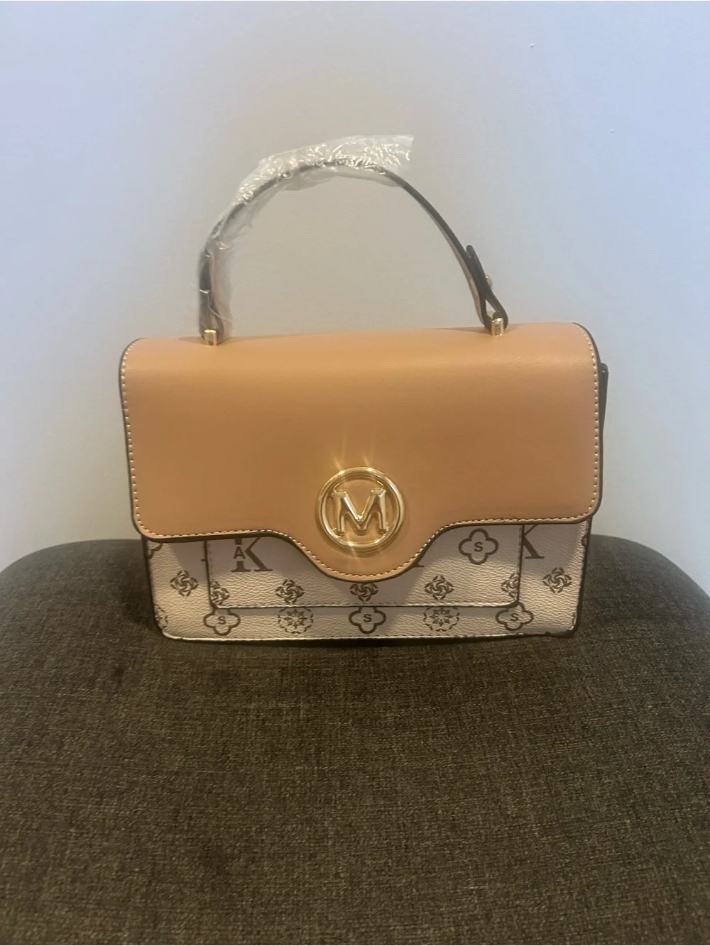 Purse Tan & Cream Top-Handle Satchel - Picture 1 of 9